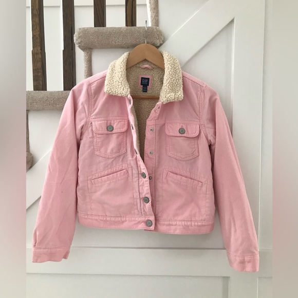 Gap Girls Pink Corduroy Sherpa cropped Jacket Size 14 - Picture 1 of 7